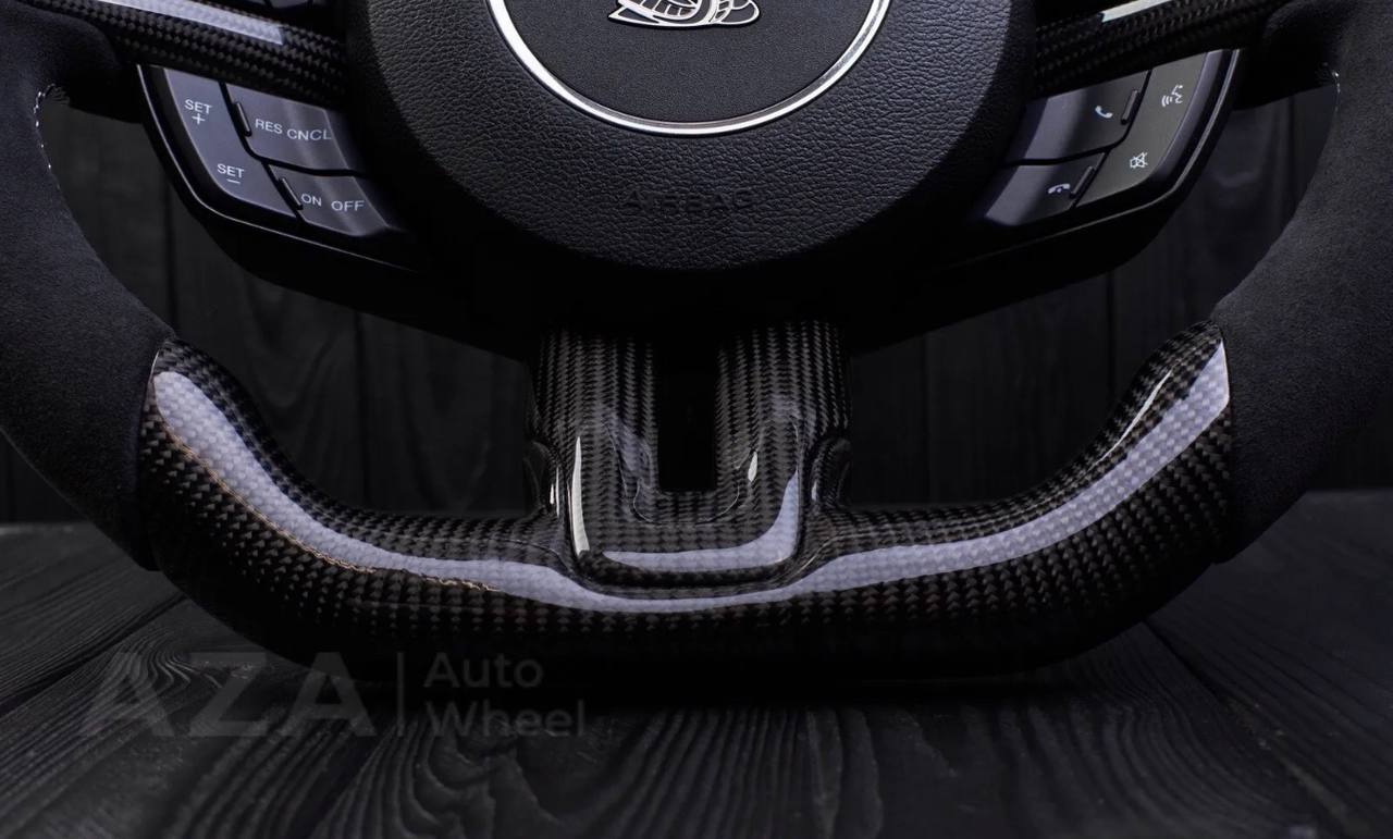 Steering wheel 2015+ Mustang custom unique flat top/bottom carbon steering wheel + white details+alcantara (Less air bag/buttons) - Image 9