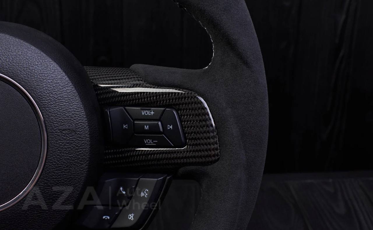 Steering wheel 2015+ Mustang custom unique flat top/bottom carbon steering wheel + white details+alcantara (Less air bag/buttons) - Image 10