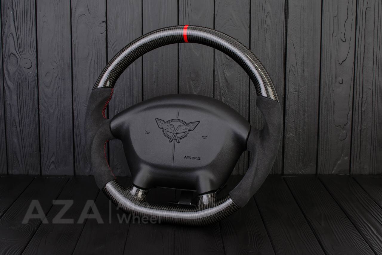 Steering wheel Corvette C5 Reduced diameter Carbon fiber/Alcantara/Red stripe - Image 3