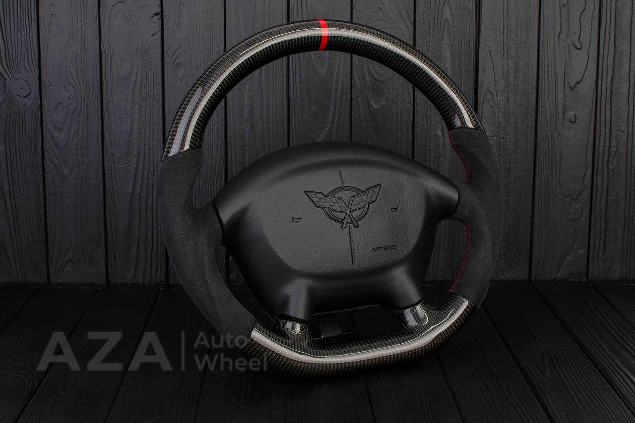 Steering wheel Corvette C5 Reduced diameter Carbon fiber/Alcantara/Red stripe - Image 5