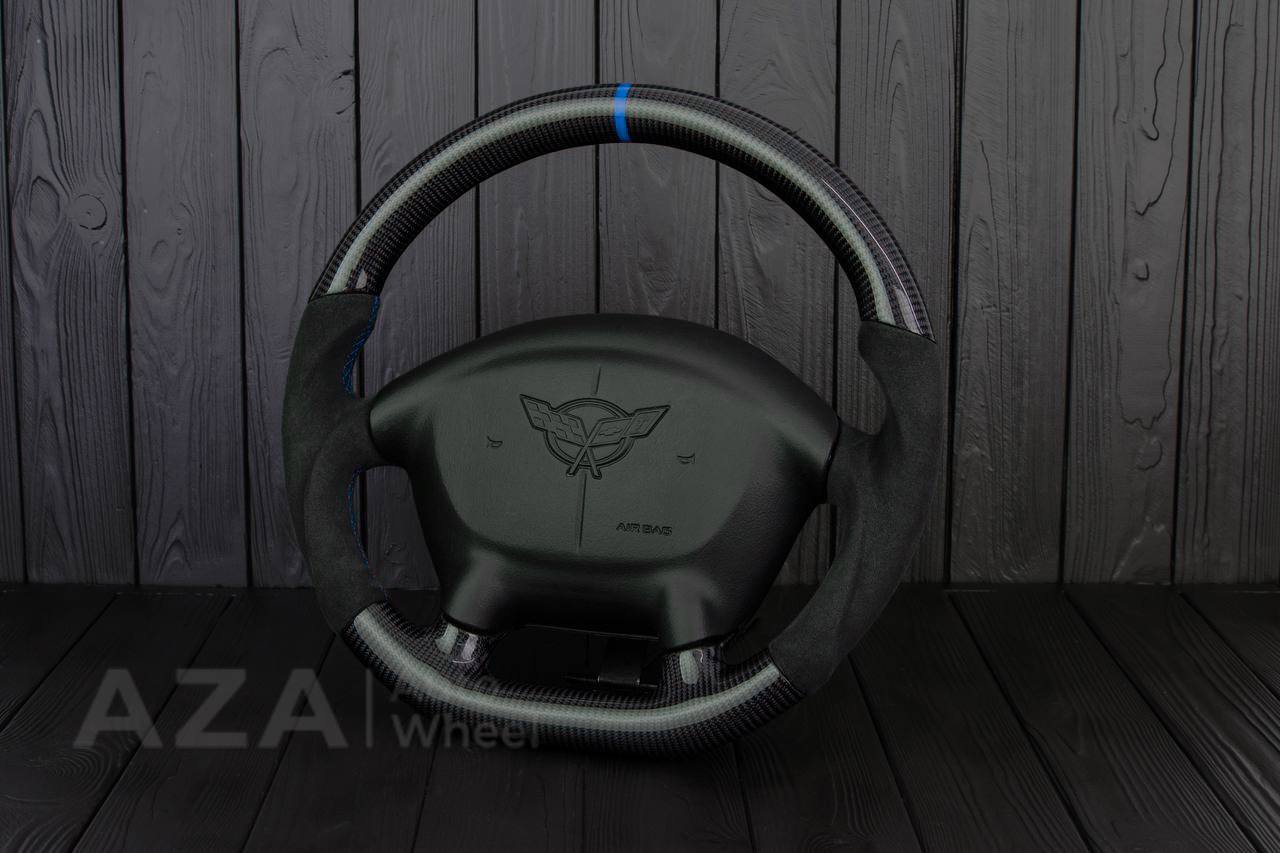 Steering wheel Corvette C5 Reduced diameter Carbon fiber/Alcantara/Blue stripe - Image 3