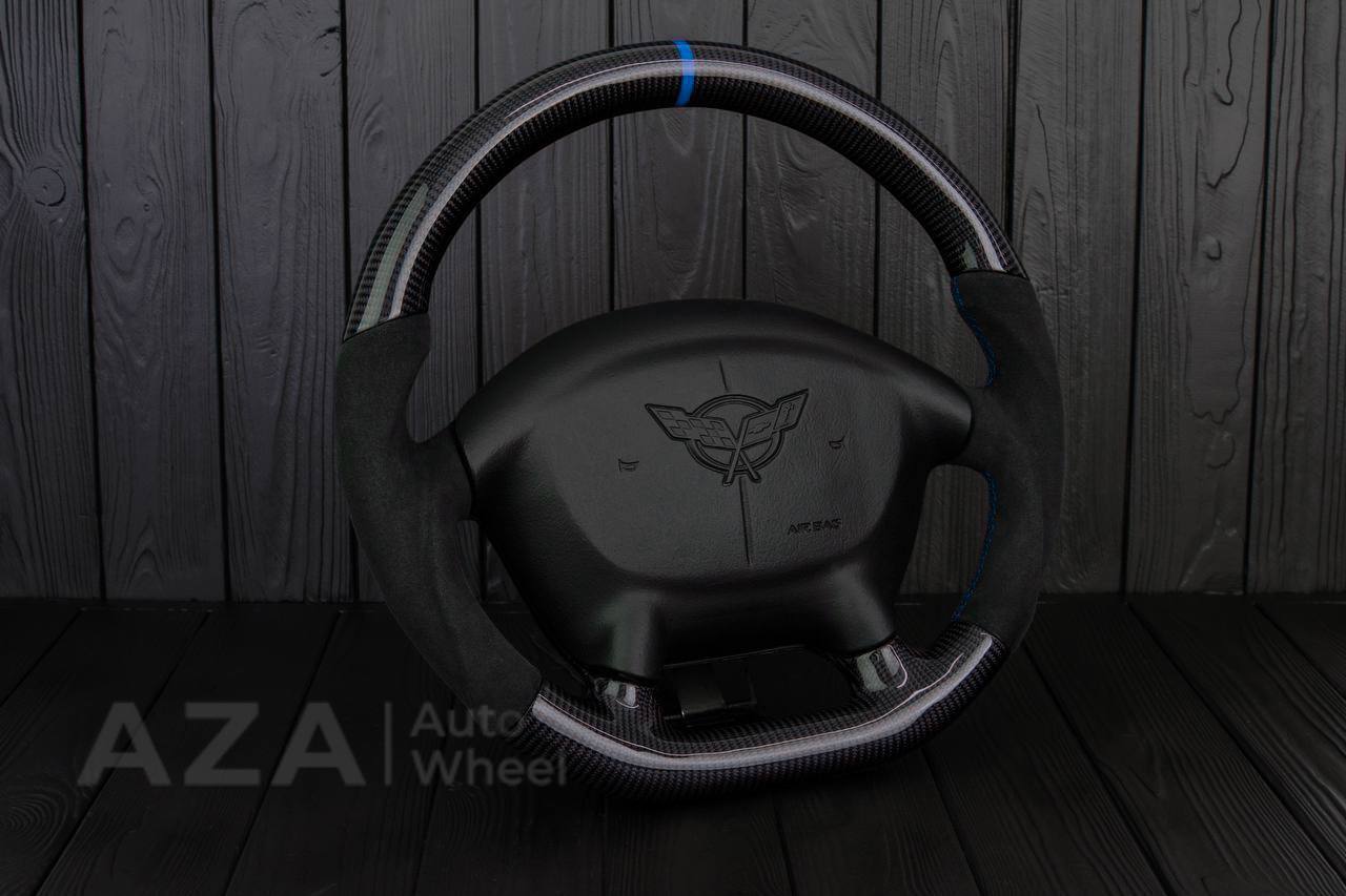 Steering wheel Corvette C5 Reduced diameter Carbon fiber/Alcantara/Blue stripe - Image 5