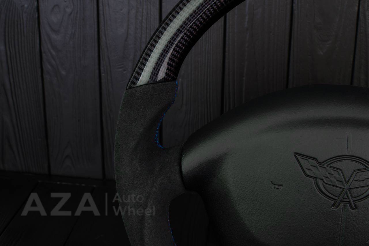 Steering wheel Corvette C5 Reduced diameter Carbon fiber/Alcantara/Blue stripe - Image 12