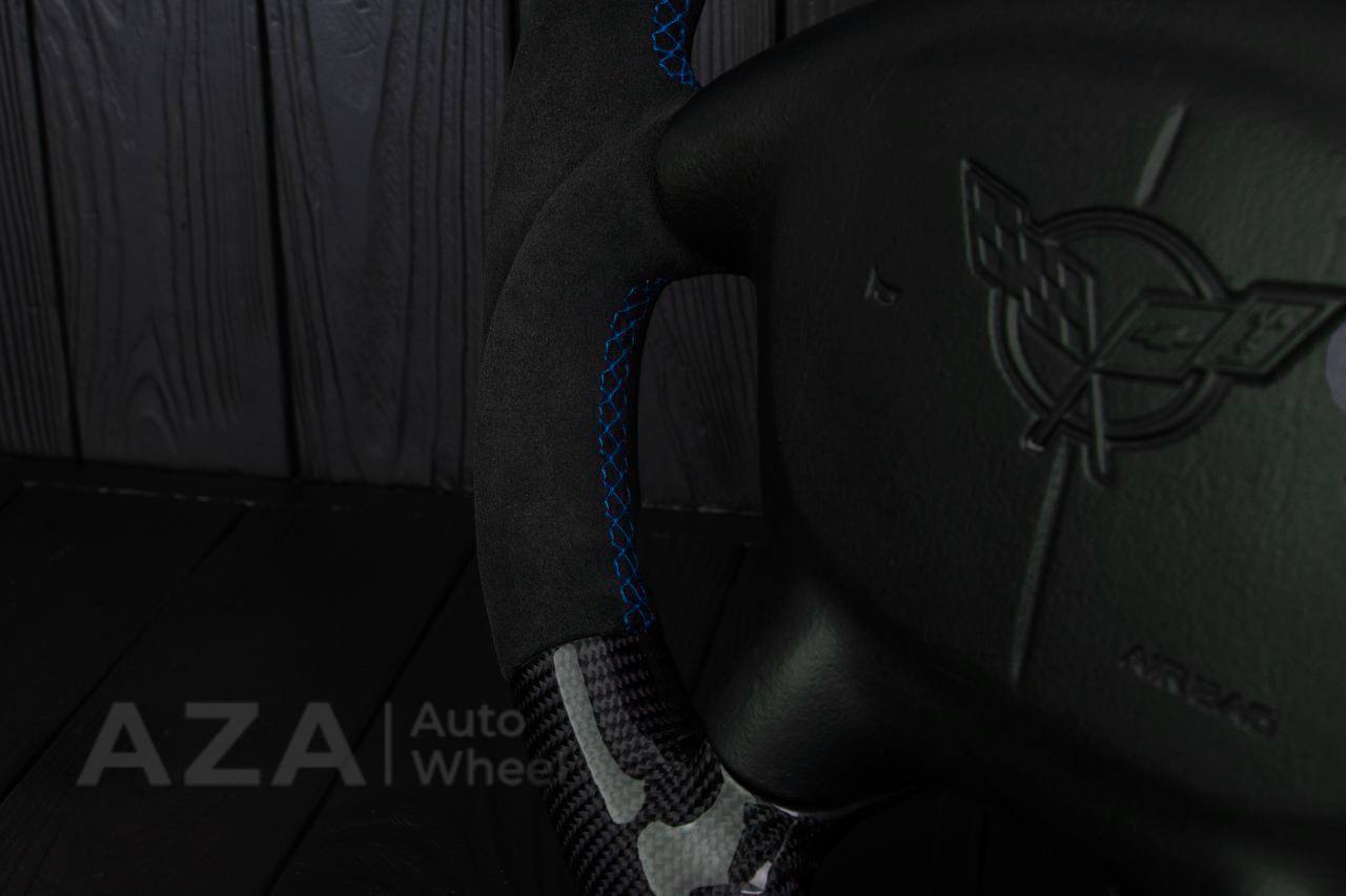 Steering wheel Corvette C5 Reduced diameter Carbon fiber/Alcantara/Blue stripe - Image 15