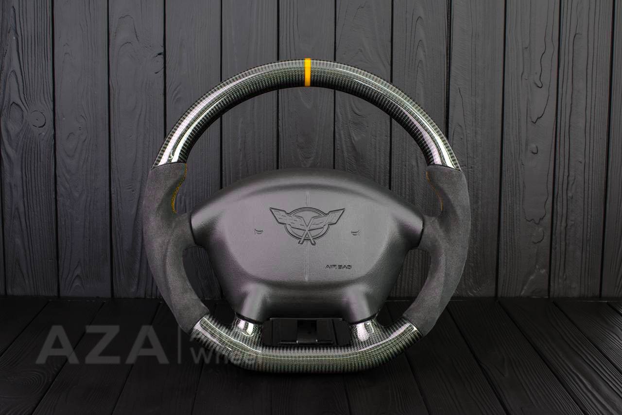 Steering wheel Corvette C5 Reduced diameter Carbon fiber/Alcantara/Yellow stripe