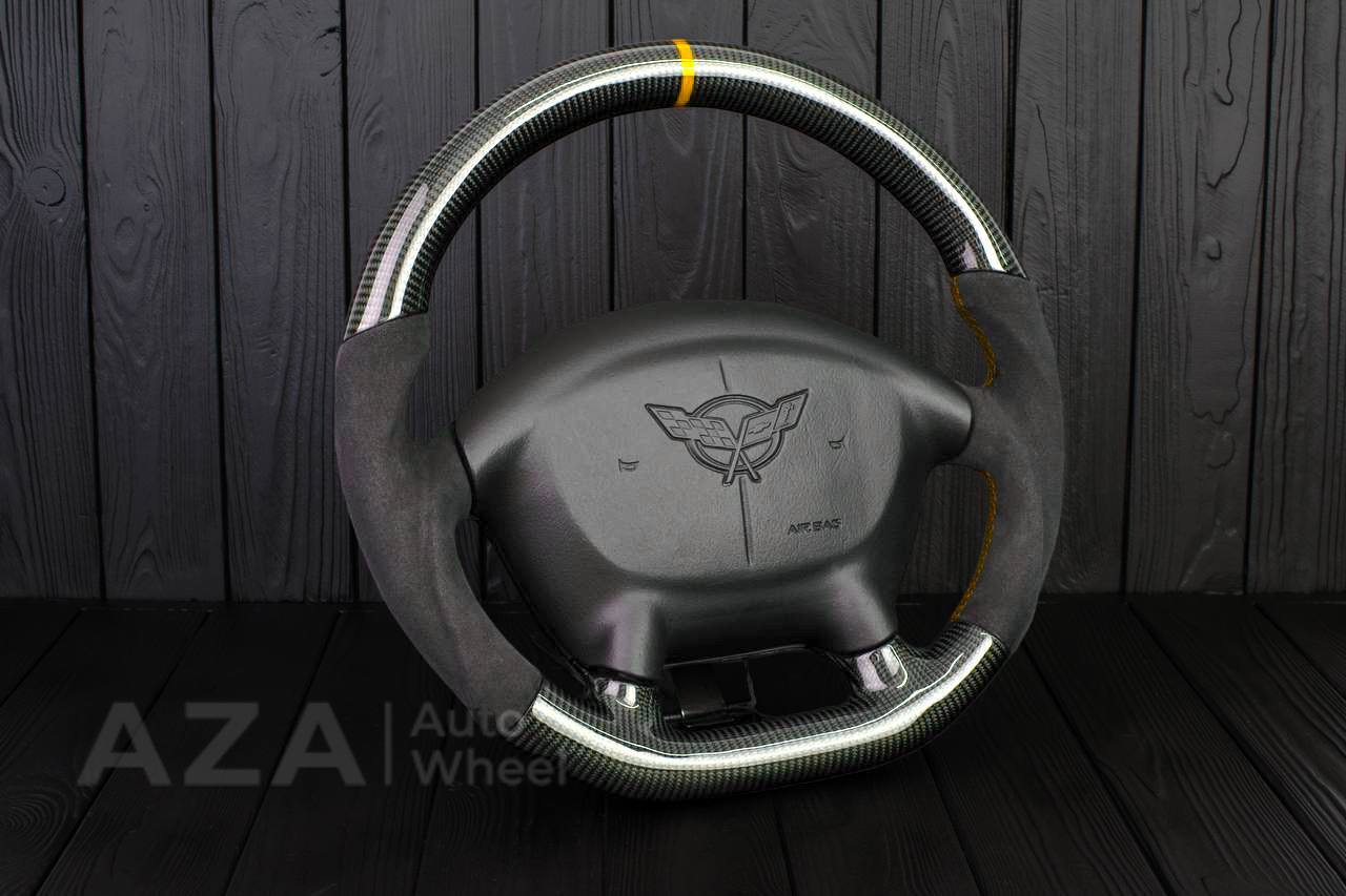 Steering wheel Corvette C5 Reduced diameter Carbon fiber/Alcantara/Yellow stripe - Image 3