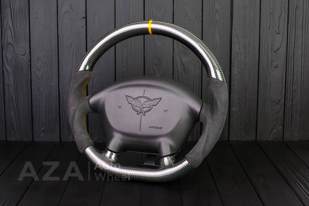 Steering wheel Corvette C5 Reduced diameter Carbon fiber/Alcantara/Yellow stripe - Image 4
