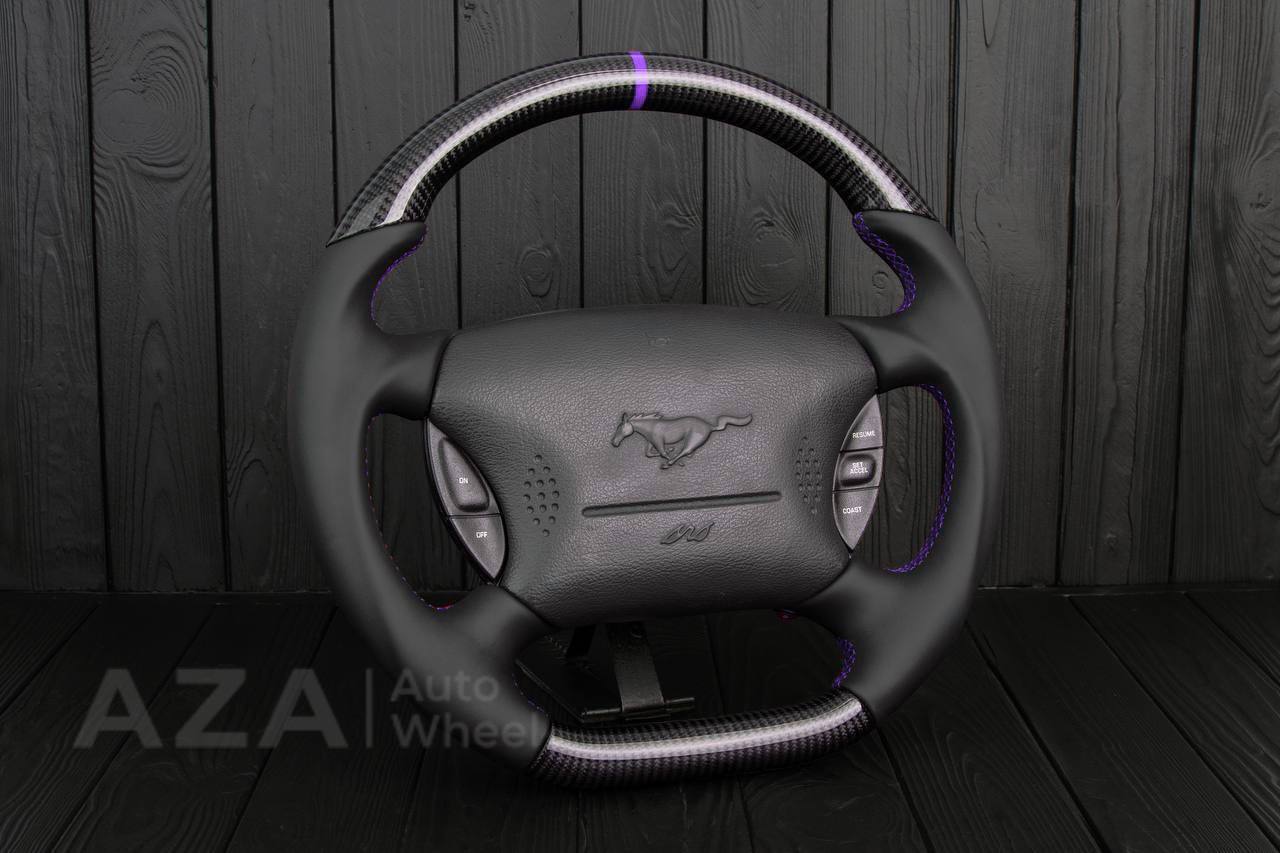Steering wheel Ford Mustang GT Cobra Carbon fiber/Napa/Purple stripe (can be any color) - Image 3