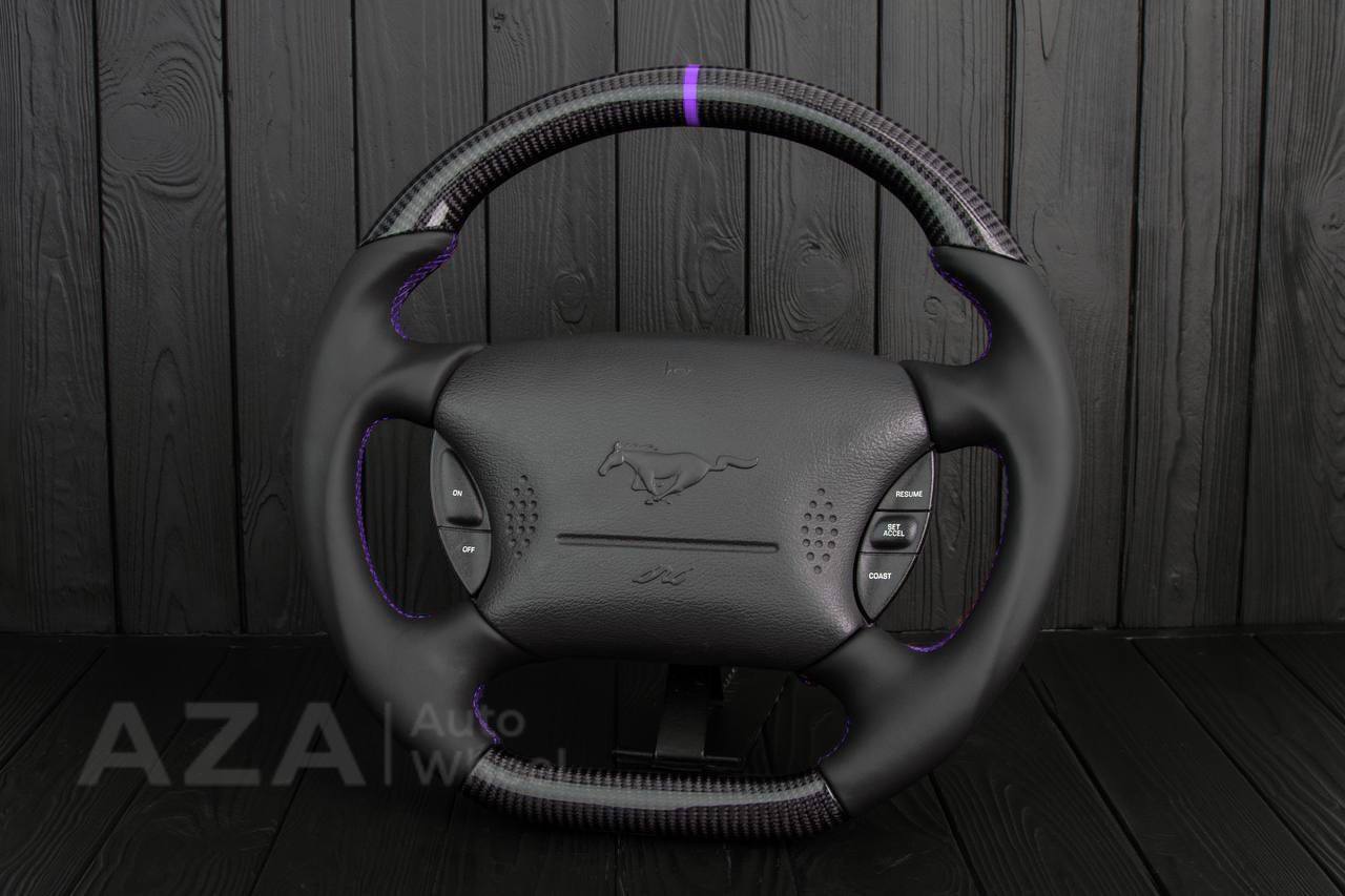 Steering wheel Ford Mustang GT Cobra Carbon fiber/Napa/Purple stripe (can be any color) - Image 4