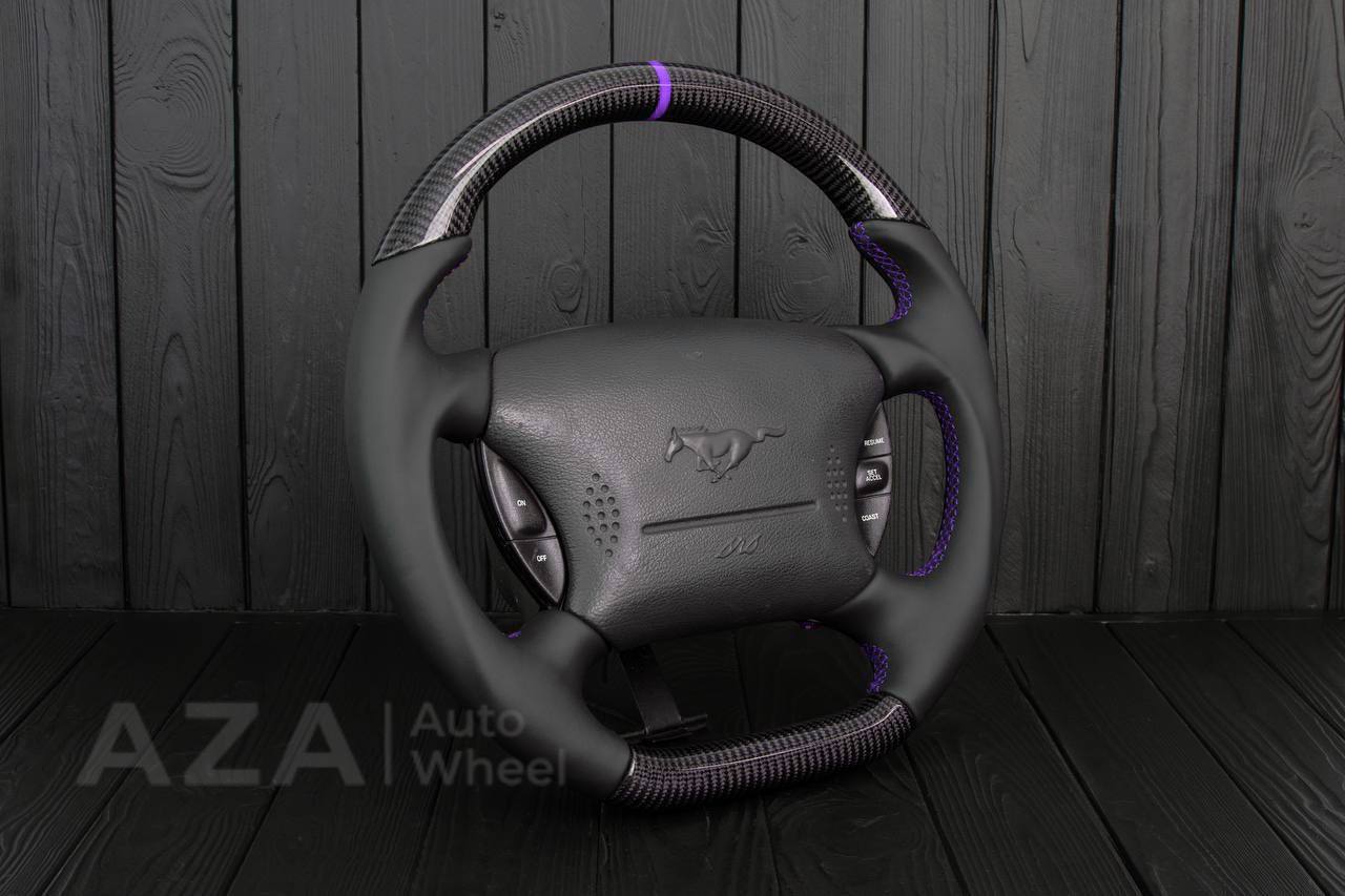 Steering wheel Ford Mustang GT Cobra Carbon fiber/Napa/Purple stripe (can be any color) - Image 5