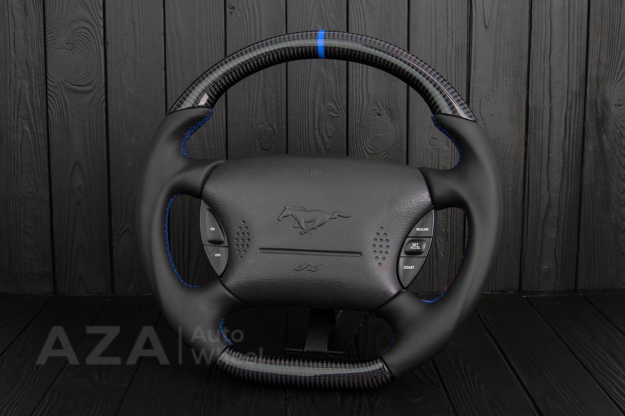 Steering wheel Ford Mustang GT Cobra Carbon fiber/Napa/Blue stripe (can be any color) - Image 2