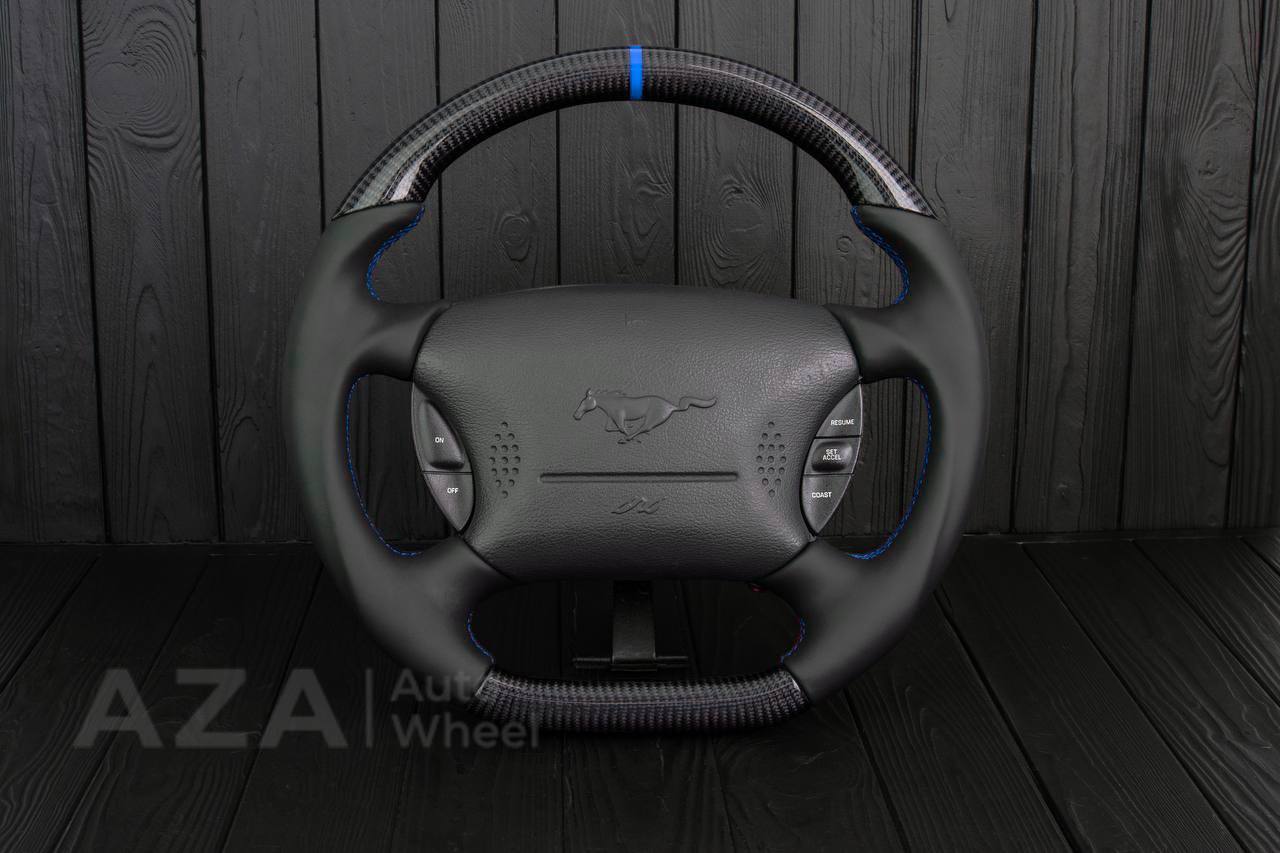 Steering wheel Ford Mustang GT Cobra Carbon fiber/Napa/Blue stripe (can be any color)