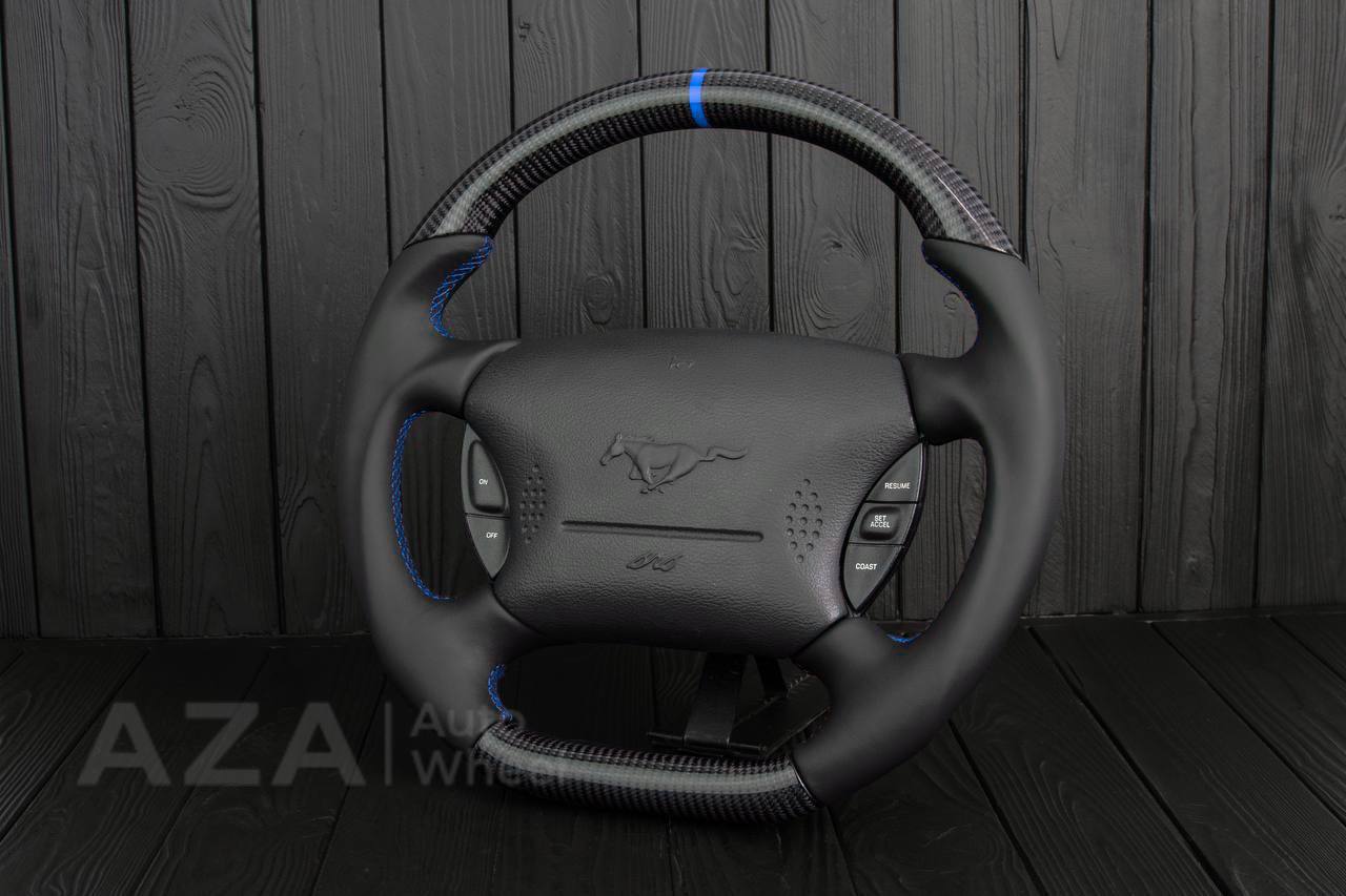Steering wheel Ford Mustang GT Cobra Carbon fiber/Napa/Blue stripe (can be any color) - Image 4