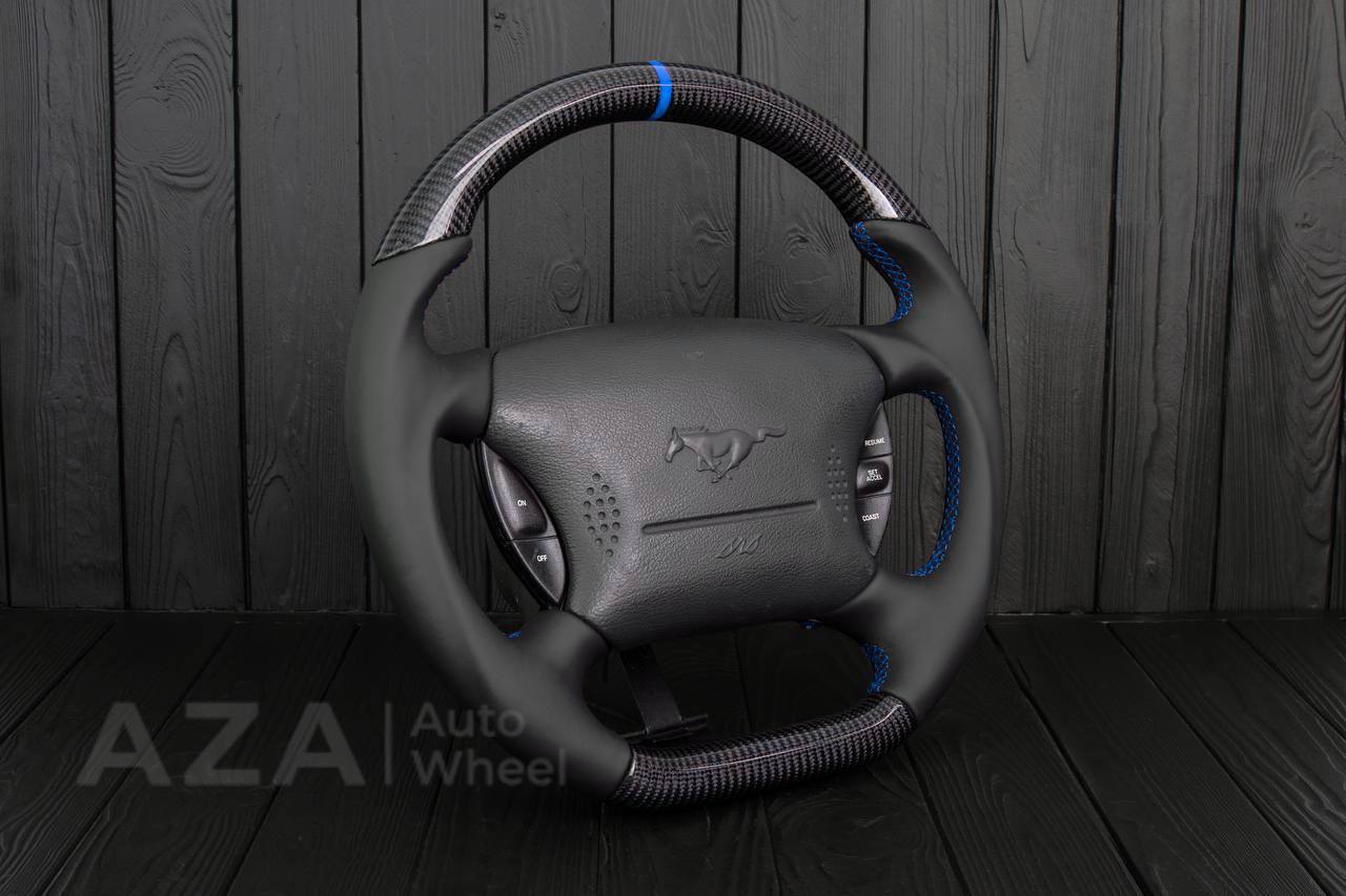 Steering wheel Ford Mustang GT Cobra Carbon fiber/Napa/Blue stripe (can be any color) - Image 5