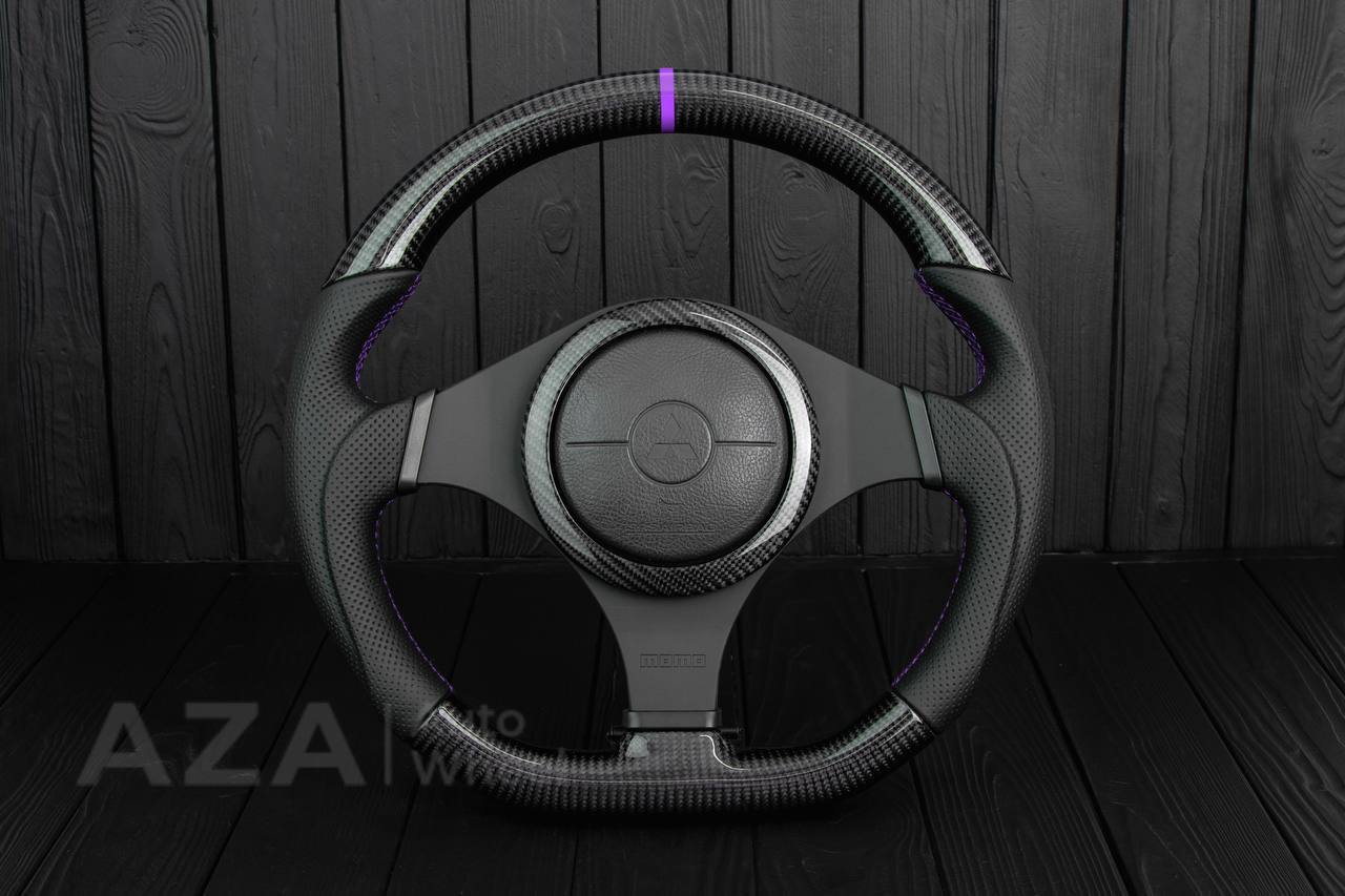 Steering wheel Mitsubishi Lancer Evolution 7/8/9 Carbon fiber/Perforated leather/Purple stripe (can be any color)
