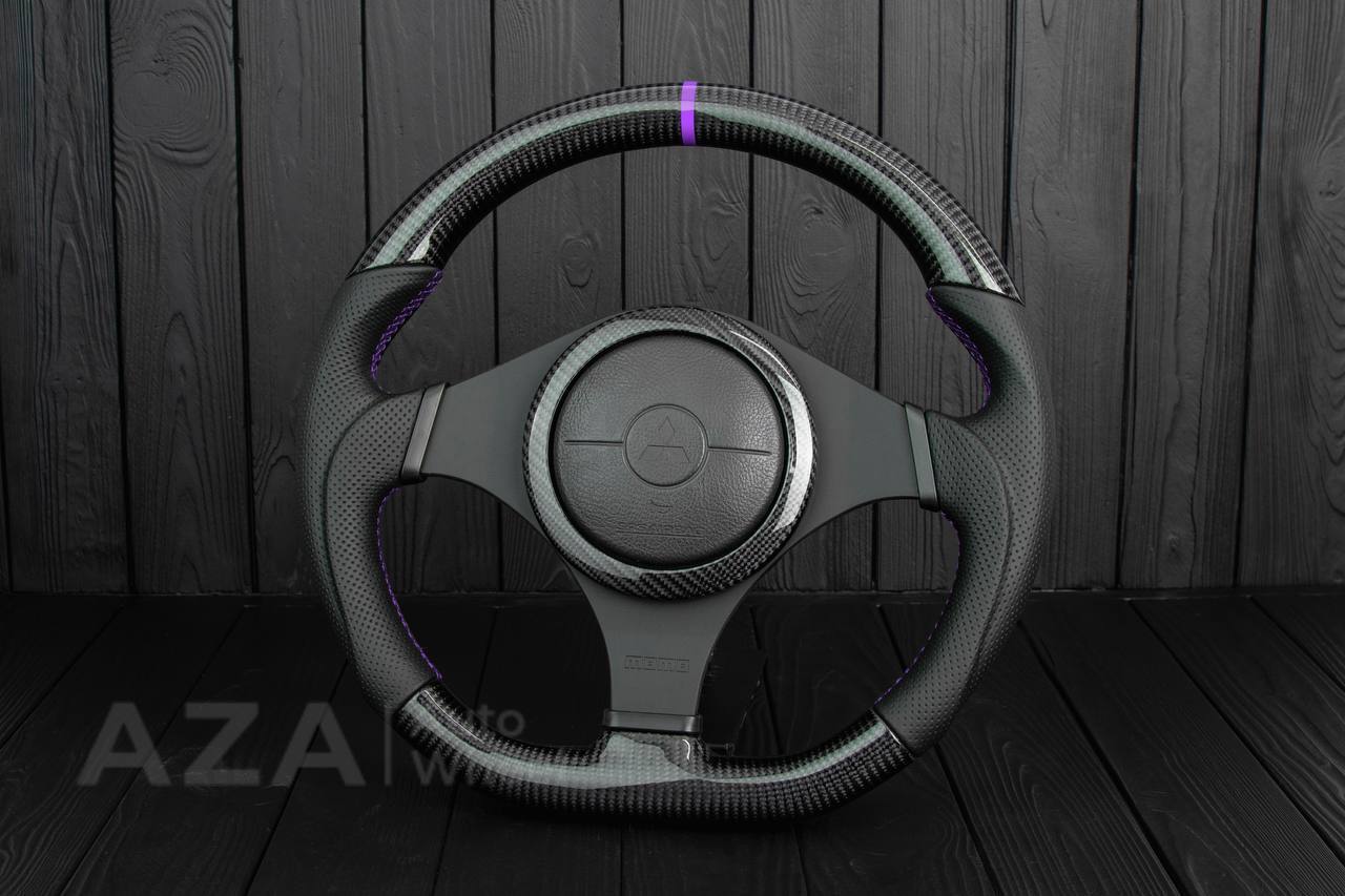 Steering wheel Mitsubishi Lancer Evolution 7/8/9 Carbon fiber/Perforated leather/Purple stripe (can be any color) - Image 3