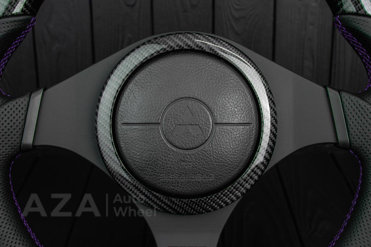 Steering wheel Mitsubishi Lancer Evolution 7/8/9 Carbon fiber/Perforated leather/Purple stripe (can be any color) - Image 4