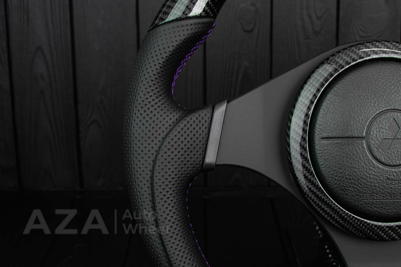 Steering wheel Mitsubishi Lancer Evolution 7/8/9 Carbon fiber/Perforated leather/Purple stripe (can be any color) - Image 5