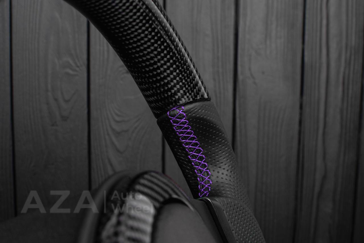 Steering wheel Mitsubishi Lancer Evolution 7/8/9 Carbon fiber/Perforated leather/Purple stripe (can be any color) - Image 7