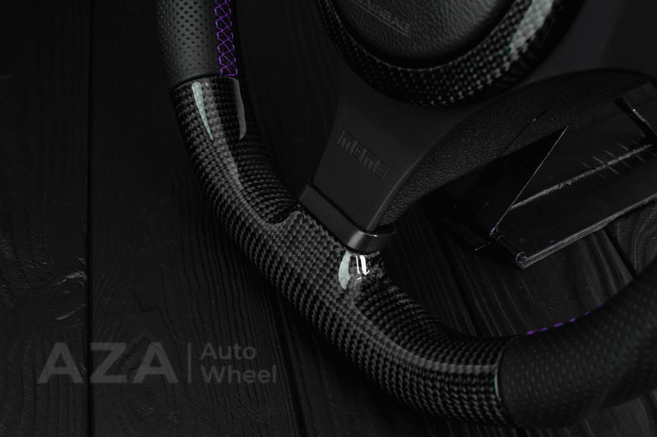 Steering wheel Mitsubishi Lancer Evolution 7/8/9 Carbon fiber/Perforated leather/Purple stripe (can be any color) - Image 9