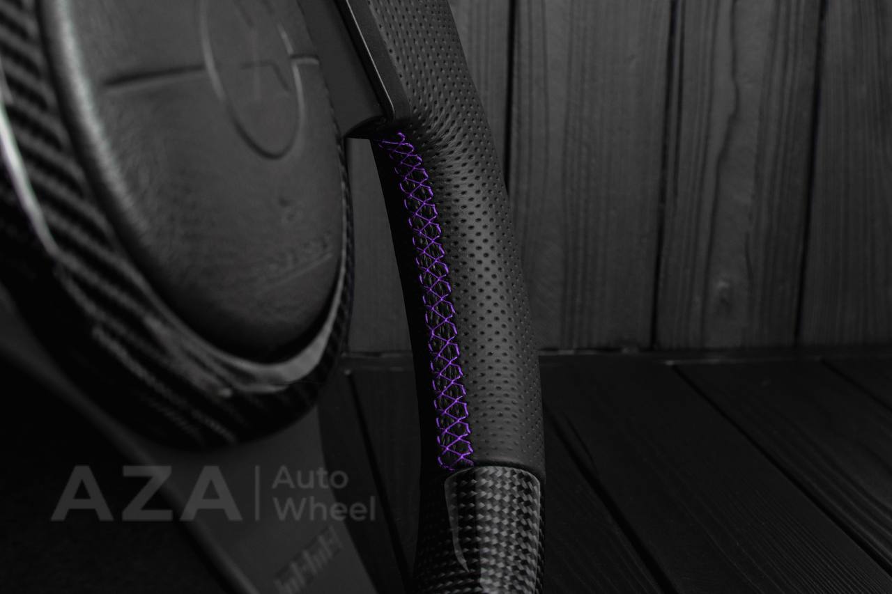 Steering wheel Mitsubishi Lancer Evolution 7/8/9 Carbon fiber/Perforated leather/Purple stripe (can be any color) - Image 10