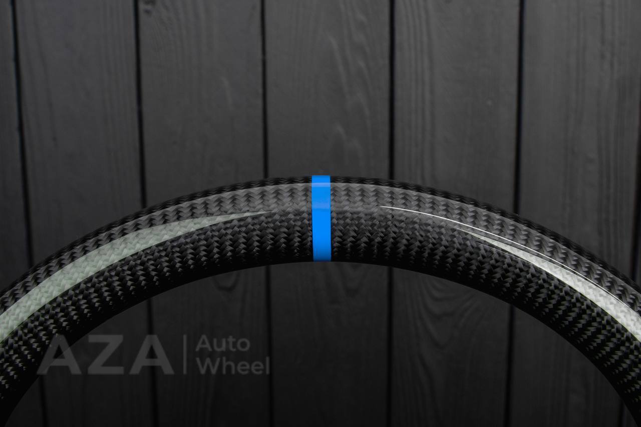 Steering wheel Mitsubishi Lancer Evolution 7/8/9 Carbon fiber/Perforated leather/Blue stripe (can be any color) - Image 5