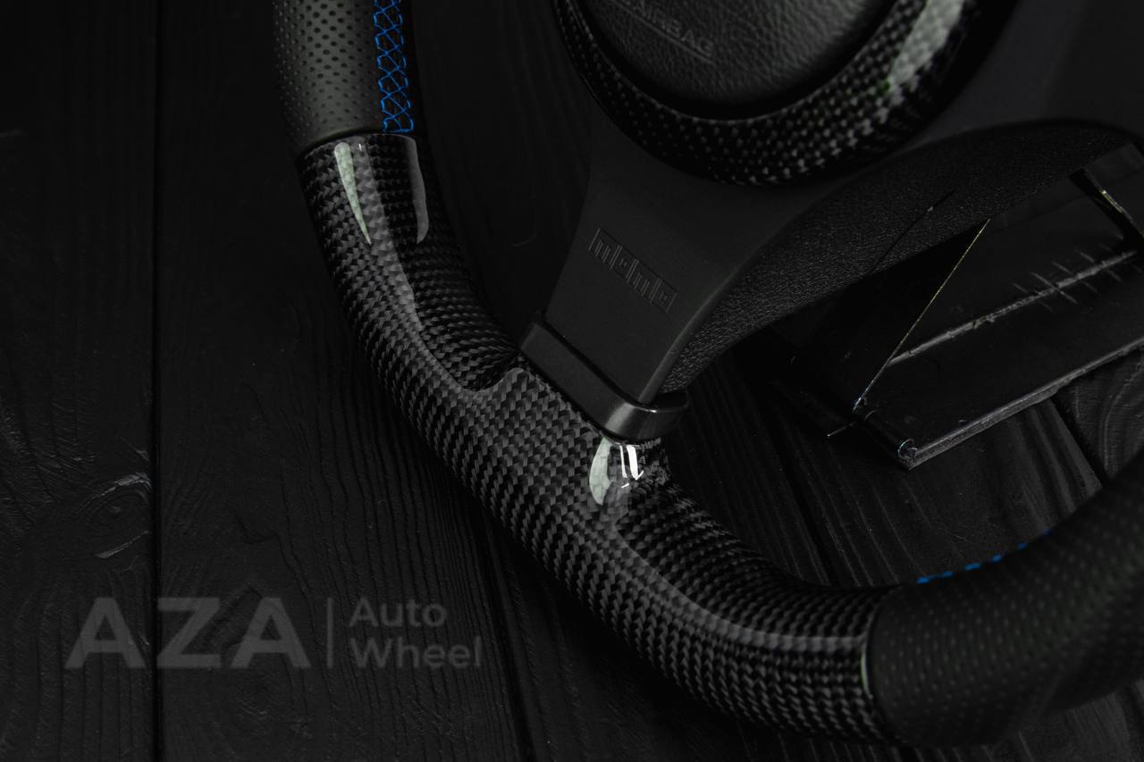 Steering wheel Mitsubishi Lancer Evolution 7/8/9 Carbon fiber/Perforated leather/Blue stripe (can be any color) - Image 6