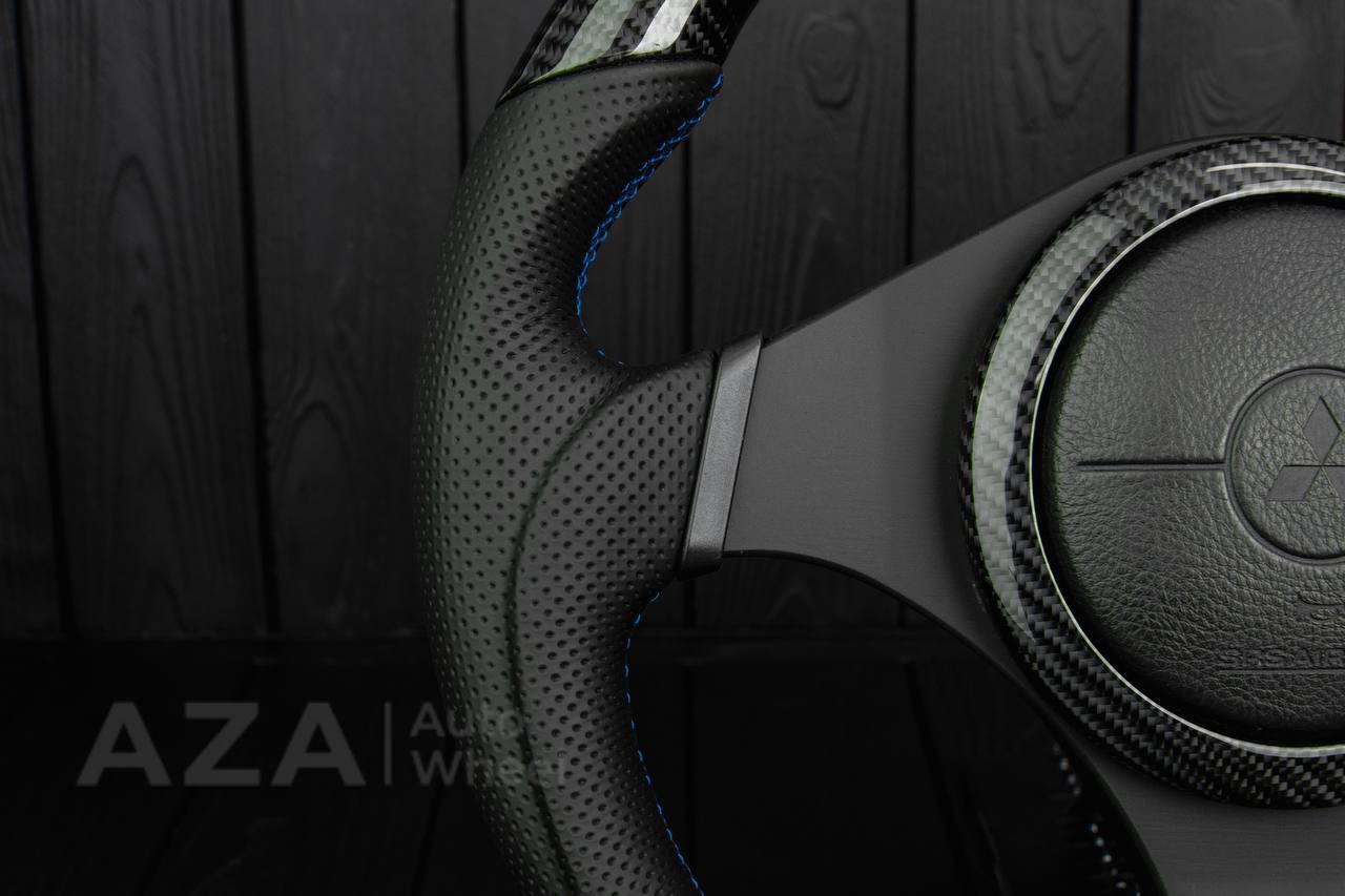 Steering wheel Mitsubishi Lancer Evolution 7/8/9 Carbon fiber/Perforated leather/Blue stripe (can be any color) - Image 7