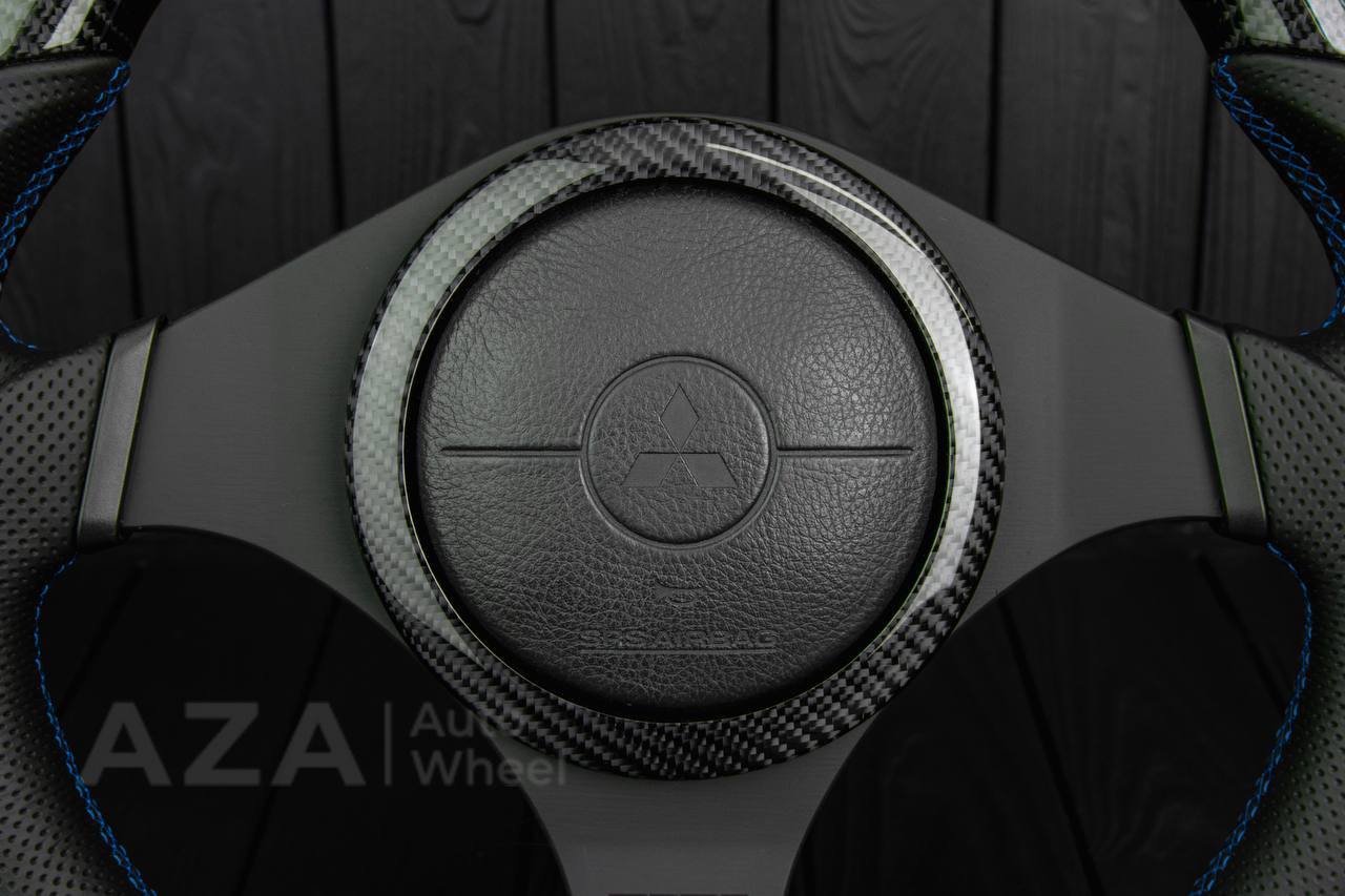 Steering wheel Mitsubishi Lancer Evolution 7/8/9 Carbon fiber/Perforated leather/Blue stripe (can be any color) - Image 8