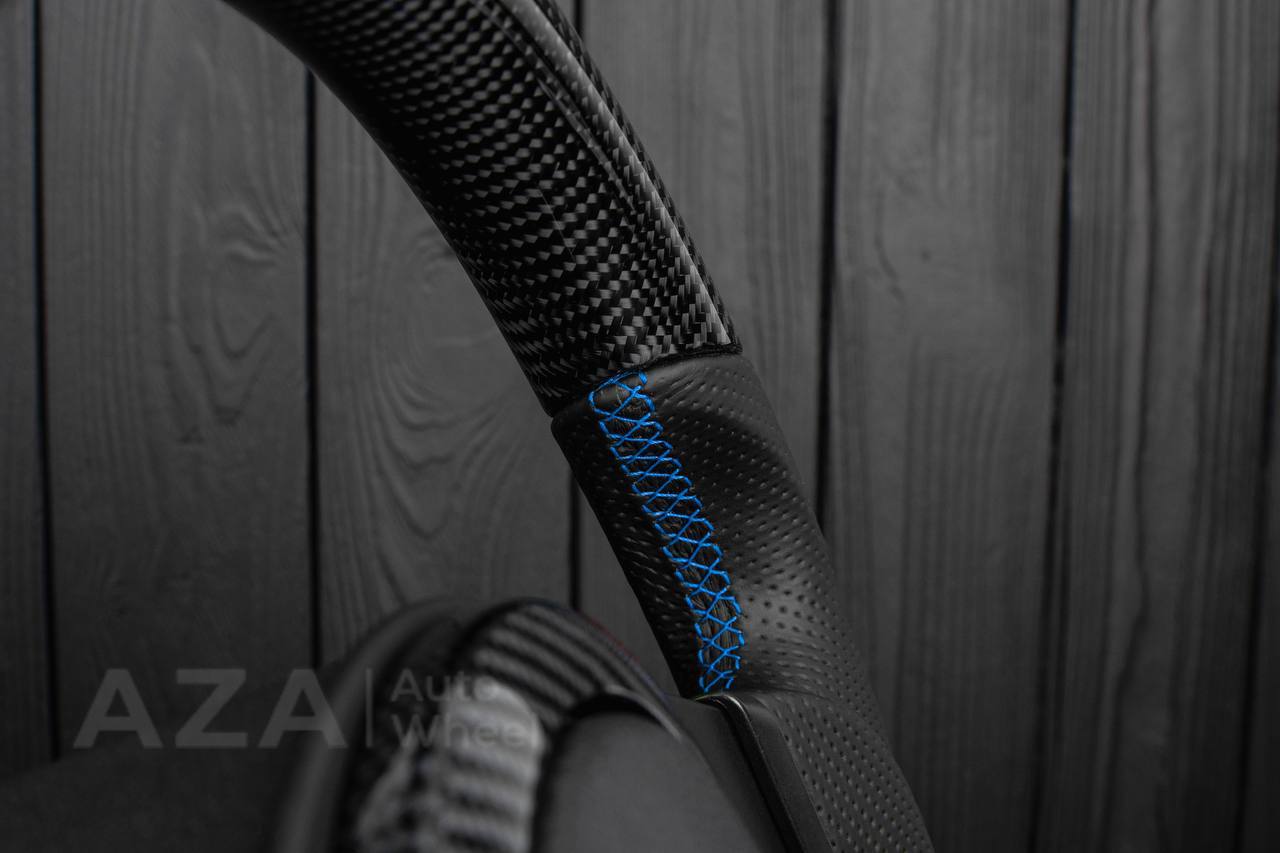 Steering wheel Mitsubishi Lancer Evolution 7/8/9 Carbon fiber/Perforated leather/Blue stripe (can be any color) - Image 9