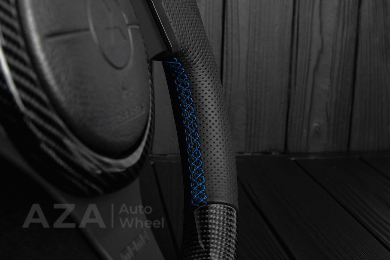 Steering wheel Mitsubishi Lancer Evolution 7/8/9 Carbon fiber/Perforated leather/Blue stripe (can be any color) - Image 11