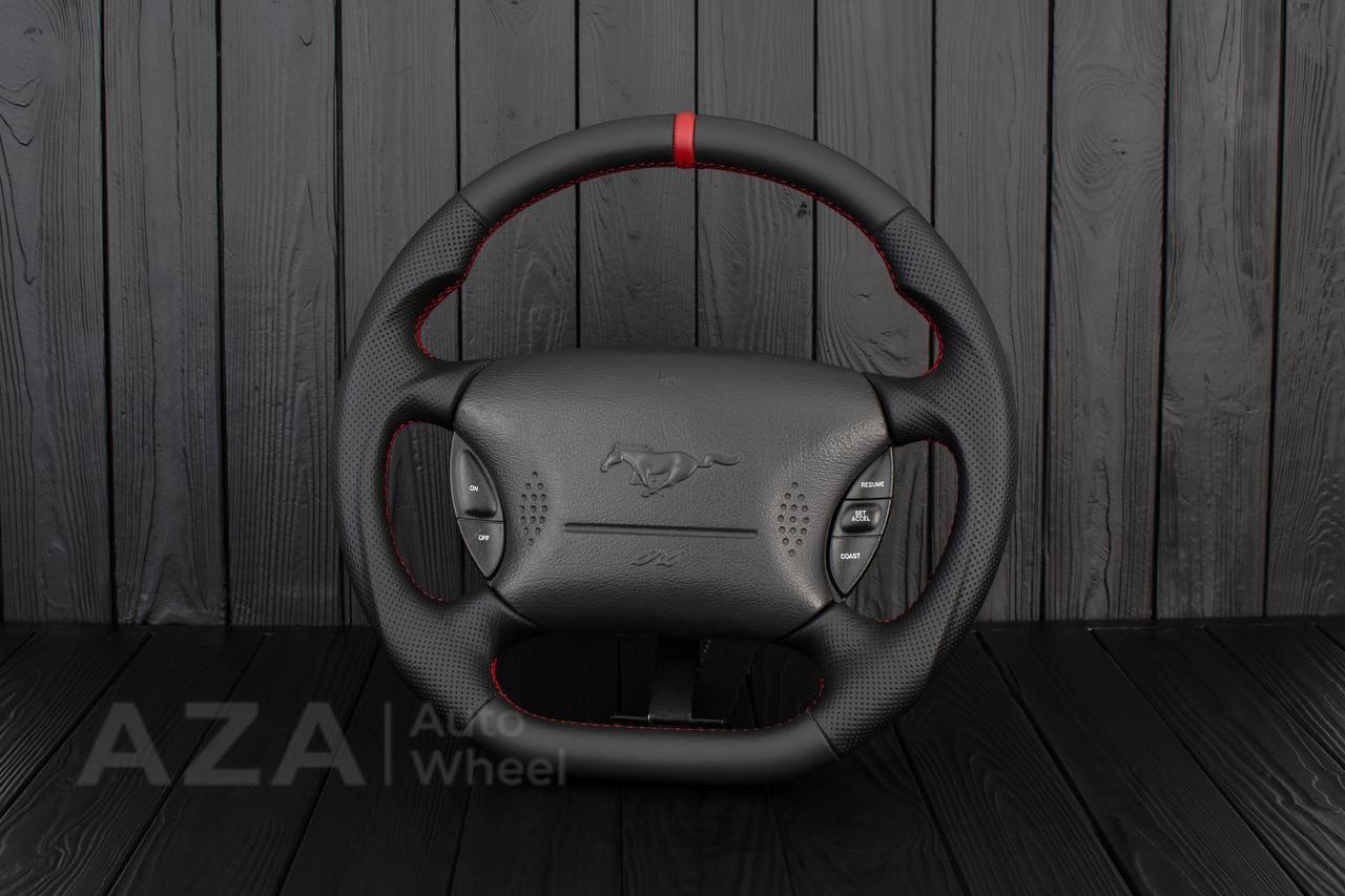 Steering wheel Ford Mustang GT Cobra Napa/Perforated leather/Red stripe - Image 4