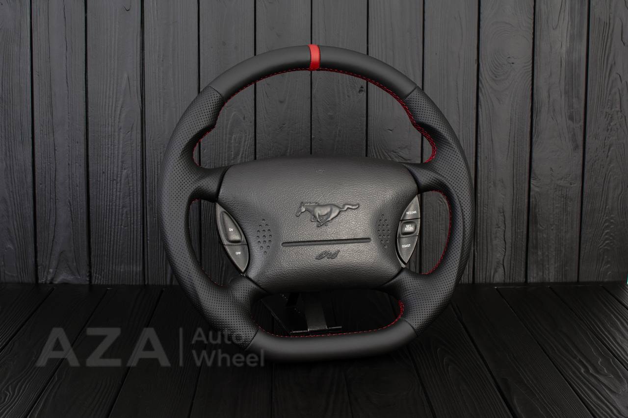 Steering wheel Ford Mustang GT Cobra Napa/Perforated leather/Red stripe - Image 2
