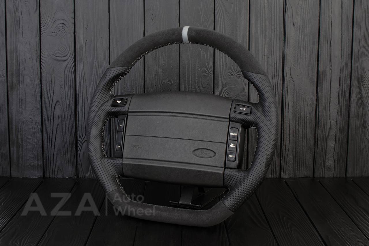 Steering Wheel Fox Body Ford Mustang GT Cobra SVT Saleen Roush Alcantara/Perforated leather/Gray stripe - Image 3