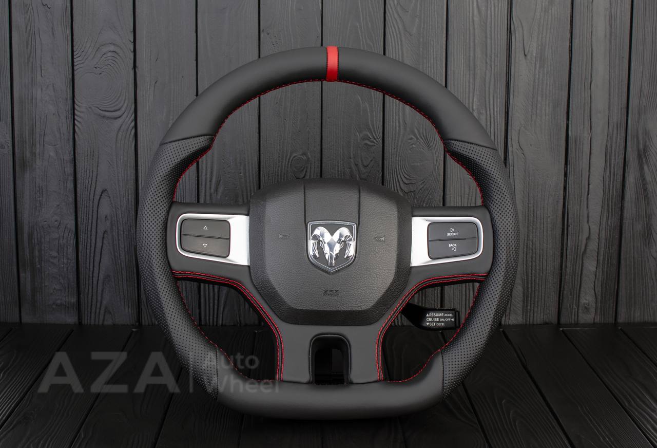 Steering wheel Dodge Ram 2009-2010 Custom shaped/Thicker Napa/Perforated leather/Red stripe