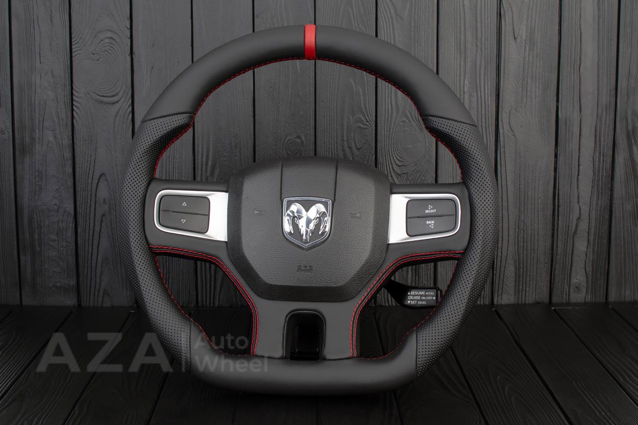Steering wheel Dodge Ram 2009-2010 Custom shaped/Thicker Napa/Perforated leather/Red stripe - Image 2