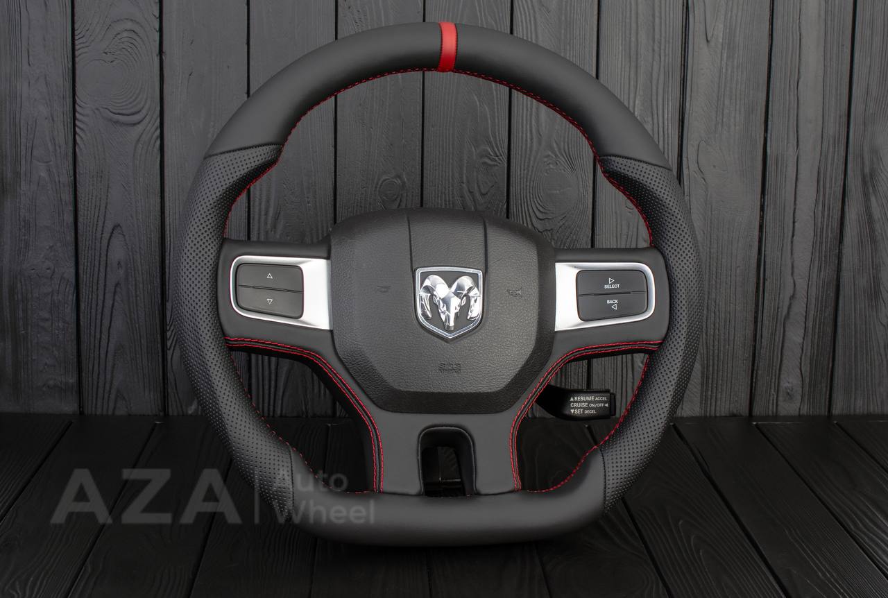 Steering wheel Dodge Ram 2009-2010 Custom shaped/Thicker Napa/Perforated leather/Red stripe - Image 4