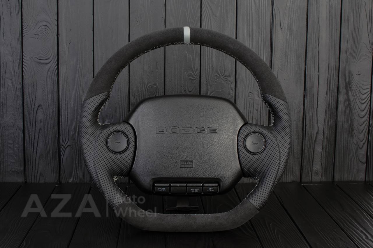 Steering wheel DODGE RAM 1994-2007 Napa Italian leather/Alcantara/Perforated leather/Gray stripe (can be any color)