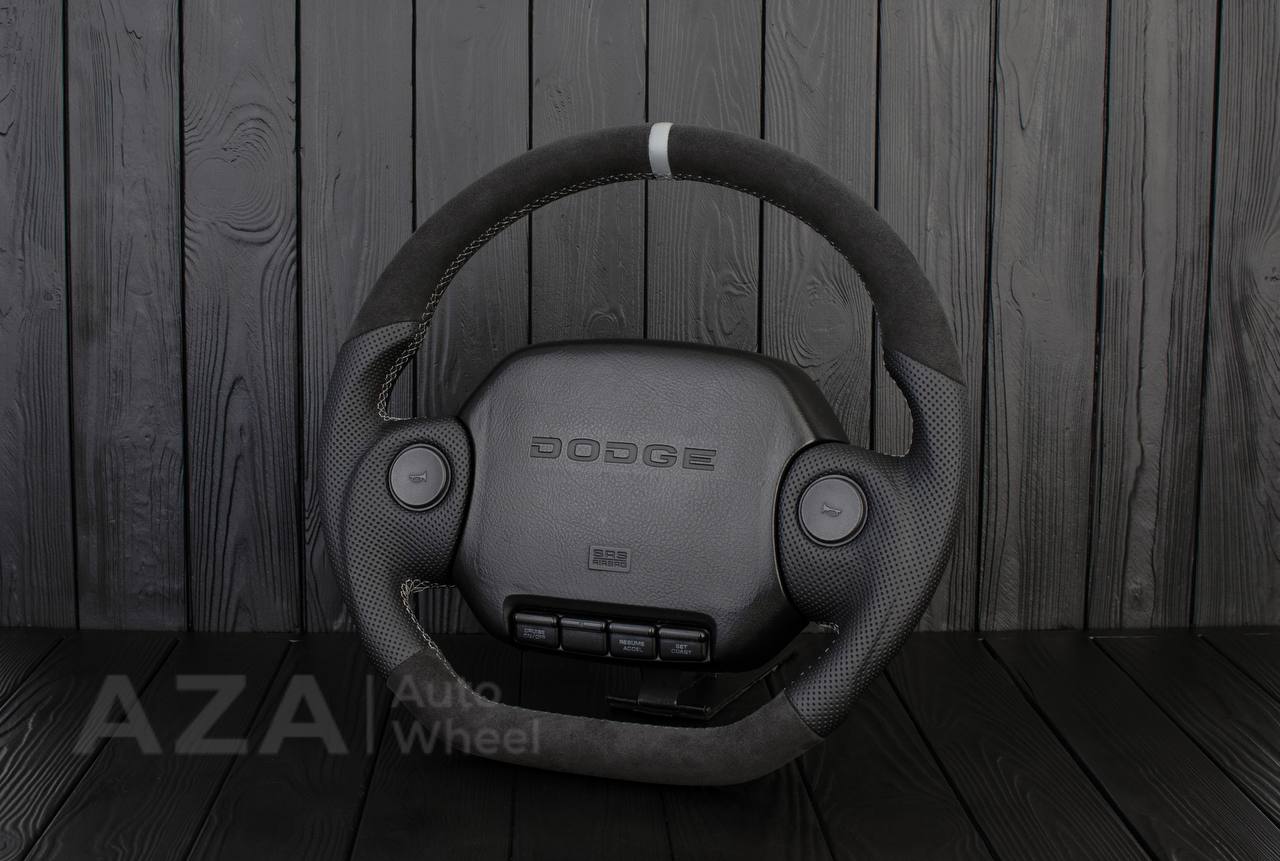 Steering wheel DODGE RAM 1994-2007 Napa Italian leather/Alcantara/Perforated leather/Gray stripe (can be any color) - Image 4