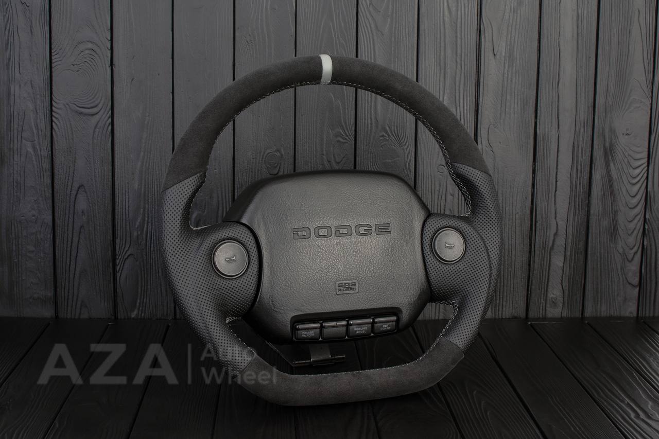 Steering wheel DODGE RAM 1994-2007 Napa Italian leather/Alcantara/Perforated leather/Gray stripe (can be any color) - Image 3