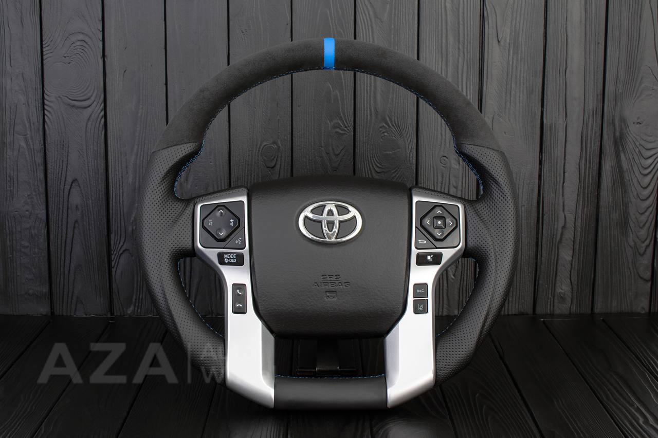 Steering wheel Toyota 4Runner/Tacoma/Tundra/Sequoia 2010+ Alcantara/Genuine leather/Light blue stripe