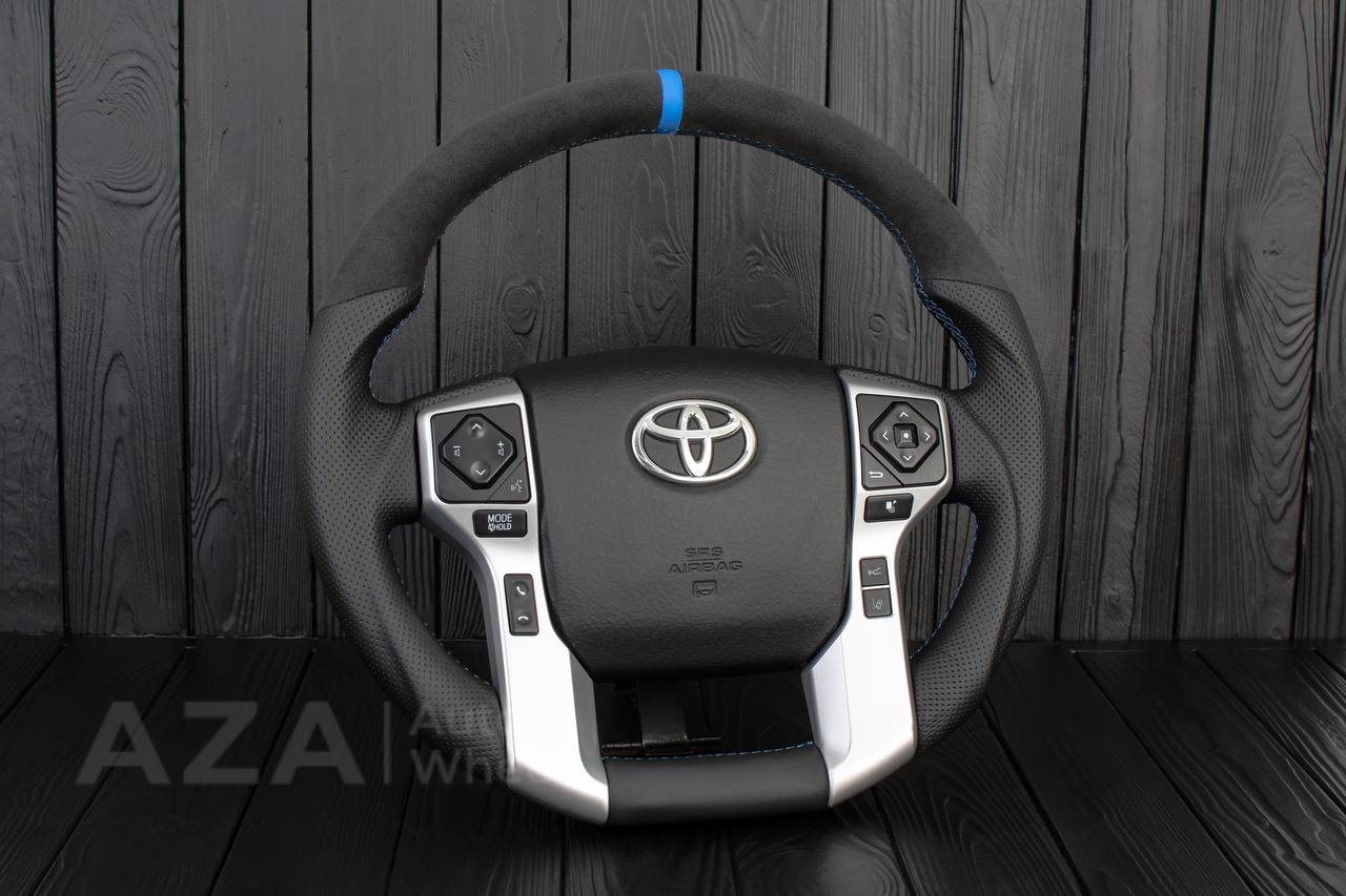 Steering wheel Toyota 4Runner/Tacoma/Tundra/Sequoia 2010+ Alcantara/Genuine leather/Light blue stripe - Image 3