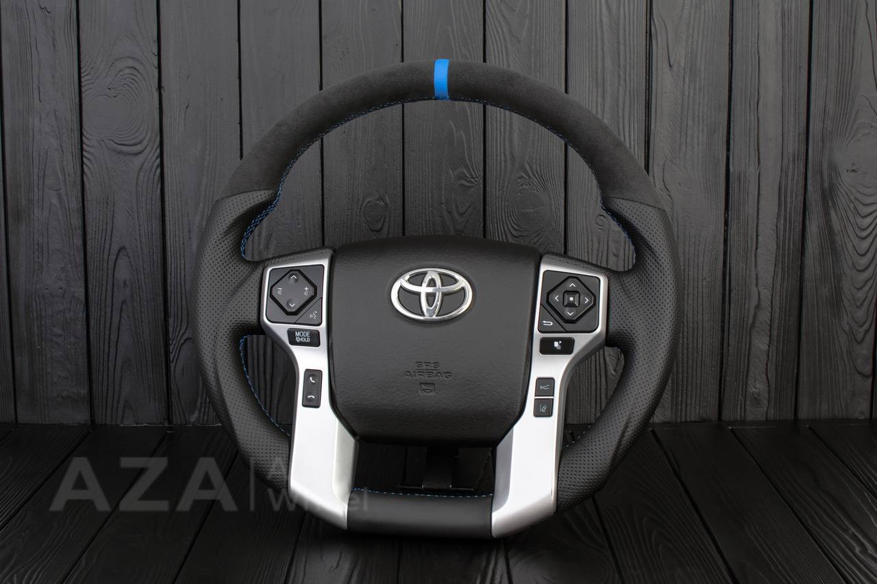 Steering wheel Toyota 4Runner/Tacoma/Tundra/Sequoia 2010+ Alcantara/Genuine leather/Light blue stripe - Image 4