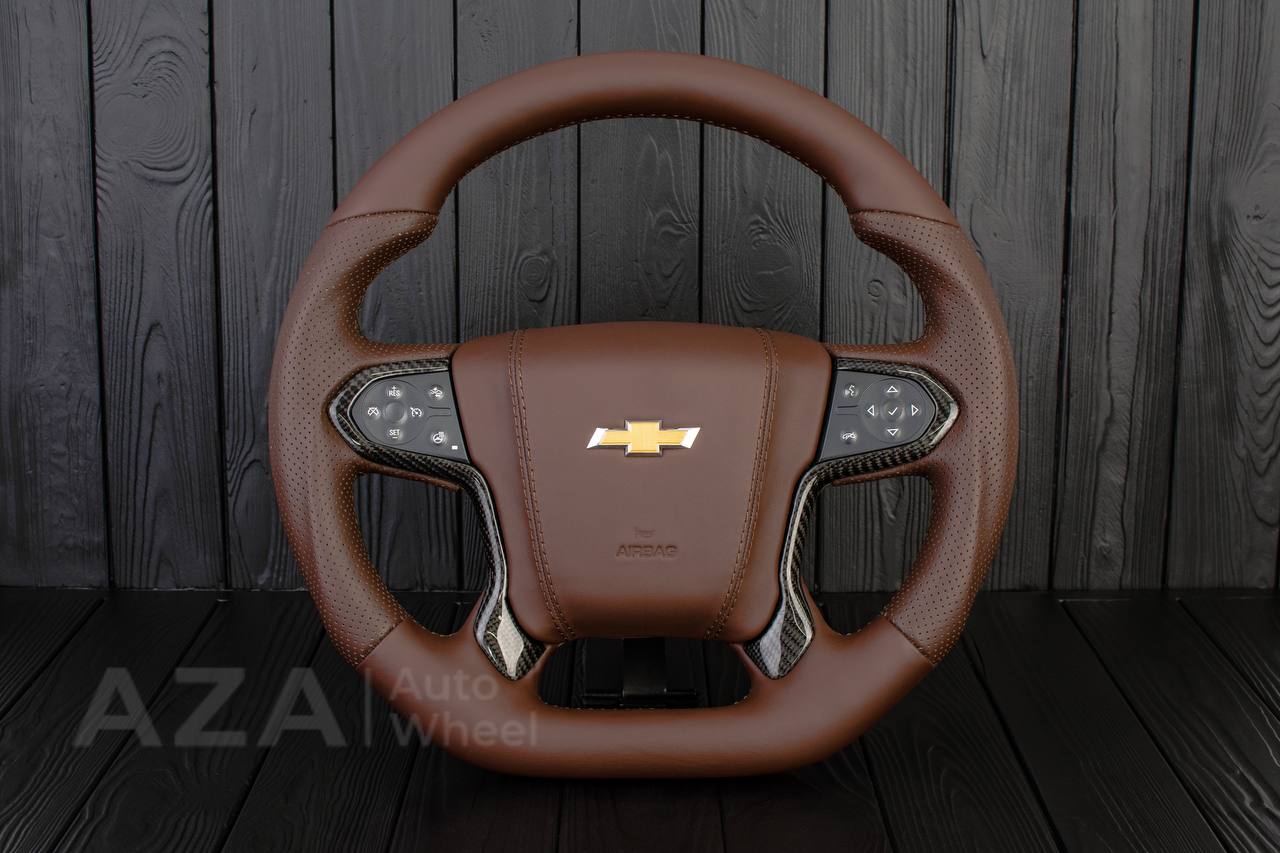 Steering wheel GMC Sierra Silverado Denali 2014-2018 Carbon fiber trims/Genuine Cocoa/Napa/Perforated leather/Center cover (any color stripe and stitch)