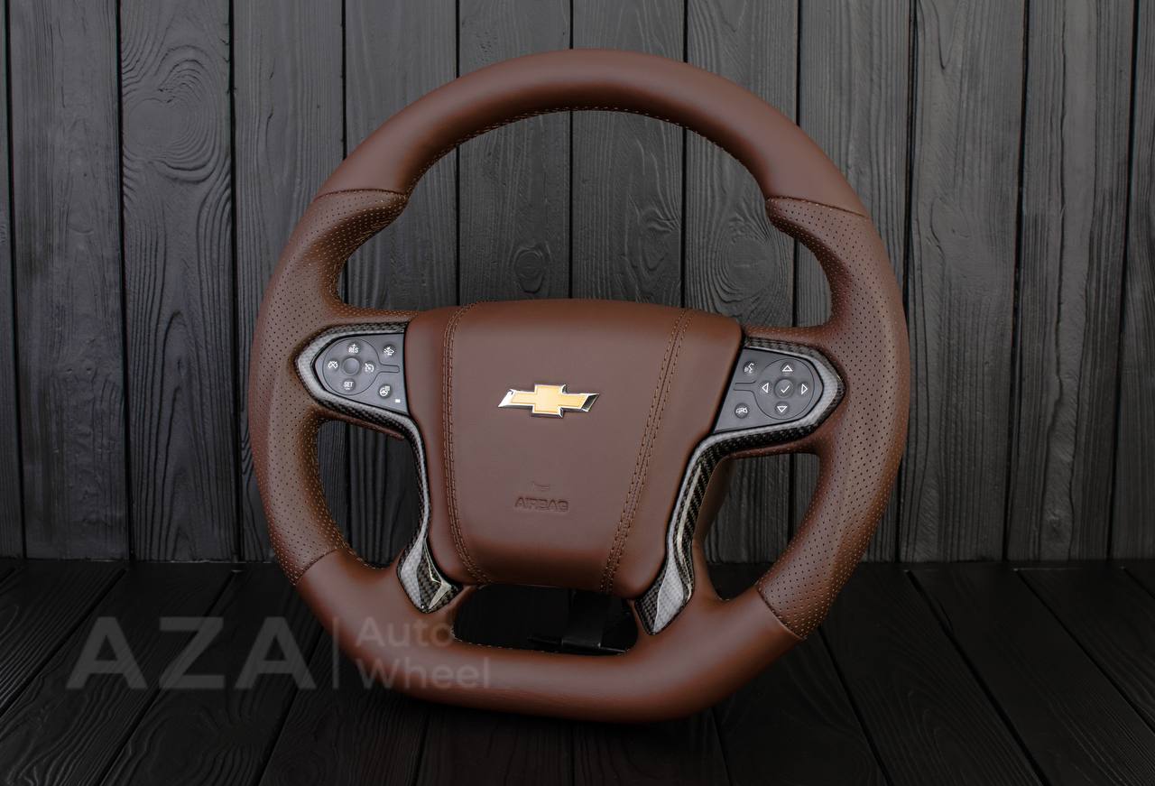 Steering wheel GMC Sierra Silverado Denali 2014-2018 Carbon fiber trims/Genuine Cocoa/Napa/Perforated leather/Center cover (any color stripe and stitch) - Image 3