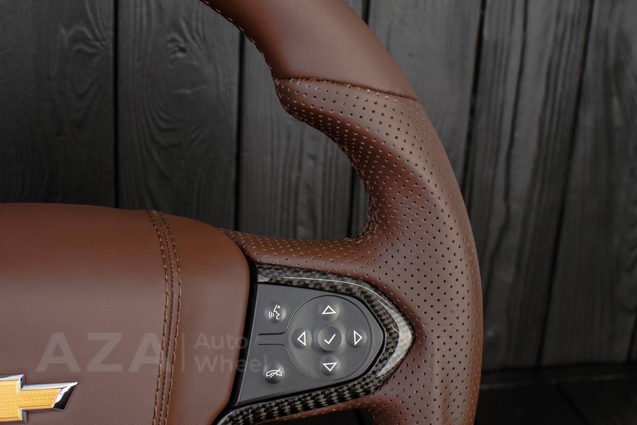 Steering wheel GMC Sierra Silverado Denali 2014-2018 Carbon fiber trims/Genuine Cocoa/Napa/Perforated leather/Center cover (any color stripe and stitch) - Image 6