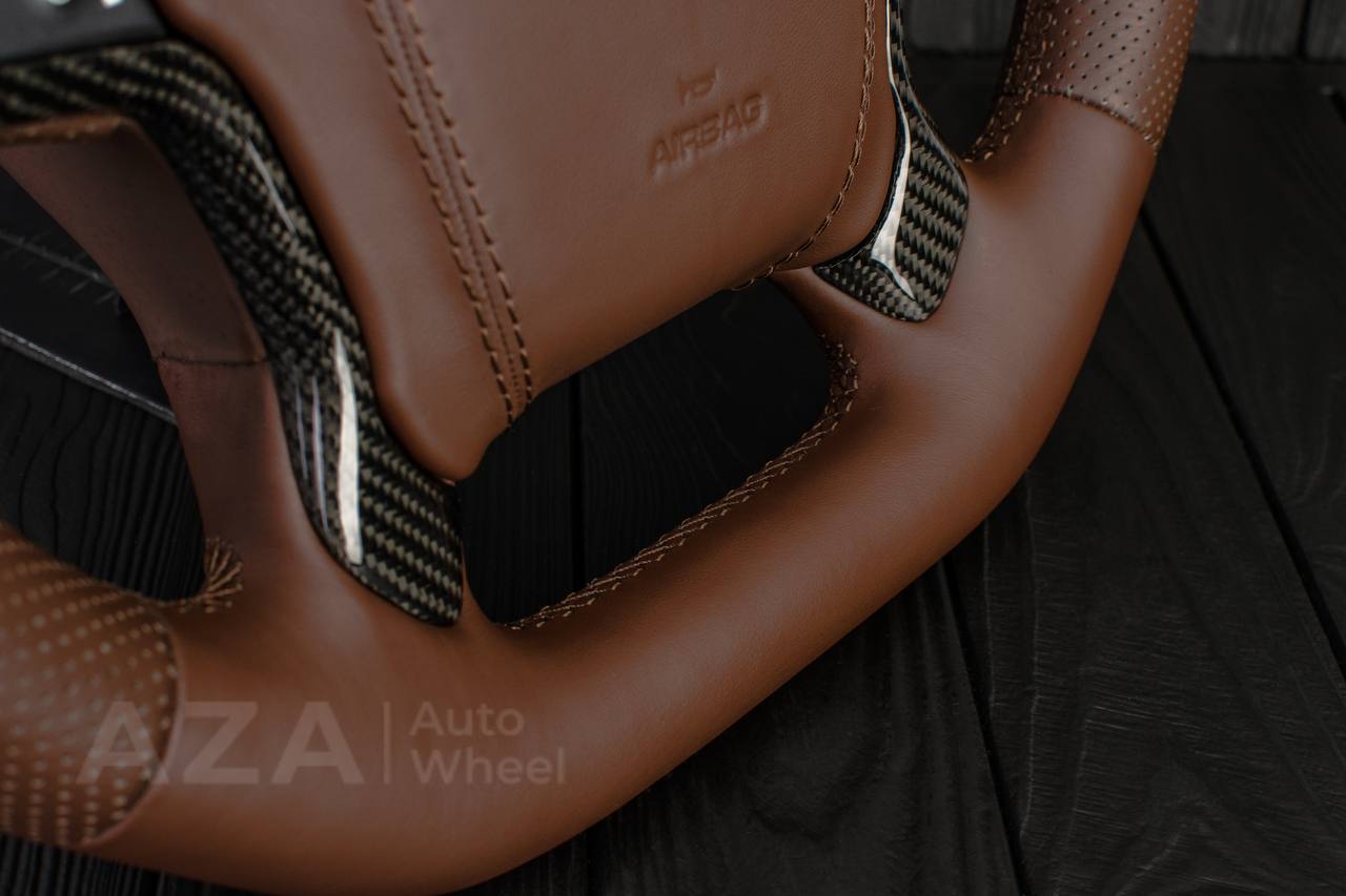 Steering wheel GMC Sierra Silverado Denali 2014-2018 Carbon fiber trims/Genuine Cocoa/Napa/Perforated leather/Center cover (any color stripe and stitch) - Image 7