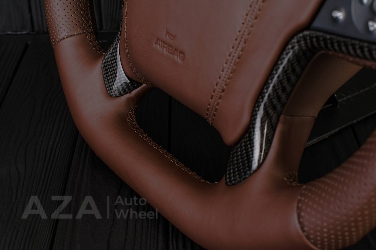 Steering wheel GMC Sierra Silverado Denali 2014-2018 Carbon fiber trims/Genuine Cocoa/Napa/Perforated leather/Center cover (any color stripe and stitch) - Image 8