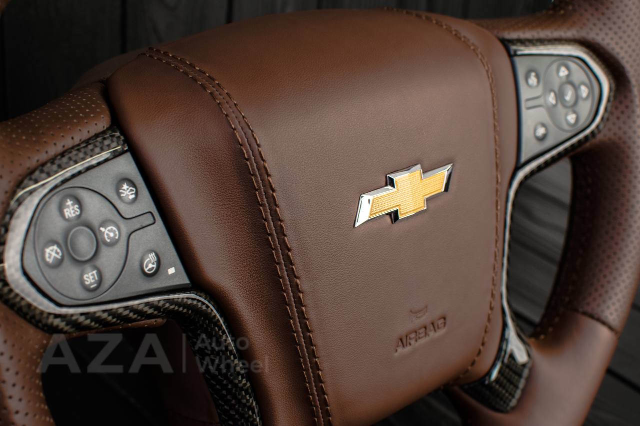 Steering wheel GMC Sierra Silverado Denali 2014-2018 Carbon fiber trims/Genuine Cocoa/Napa/Perforated leather/Center cover (any color stripe and stitch) - Image 9