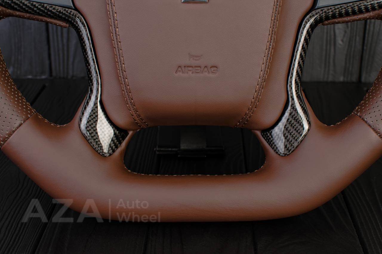 Steering wheel GMC Sierra Silverado Denali 2014-2018 Carbon fiber trims/Genuine Cocoa/Napa/Perforated leather/Center cover (any color stripe and stitch) - Image 10